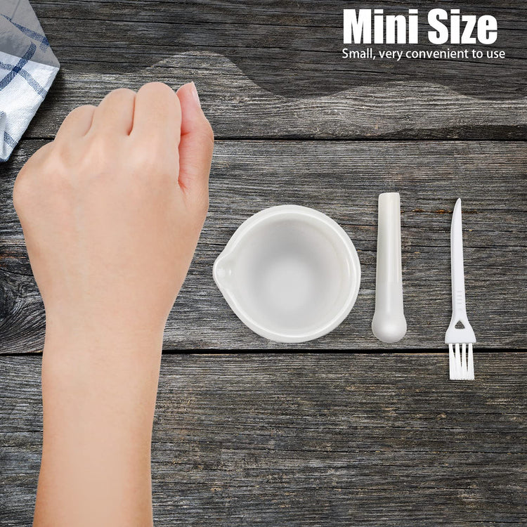 2 Sets Mini Porcelain Mortar and Pestle Set Porcelain Herb Grinder Crusher Grinding Bowl Kitchen Mixing Grinding Bowl with 2 Pieces Brushes for Seasonings (2 Count)