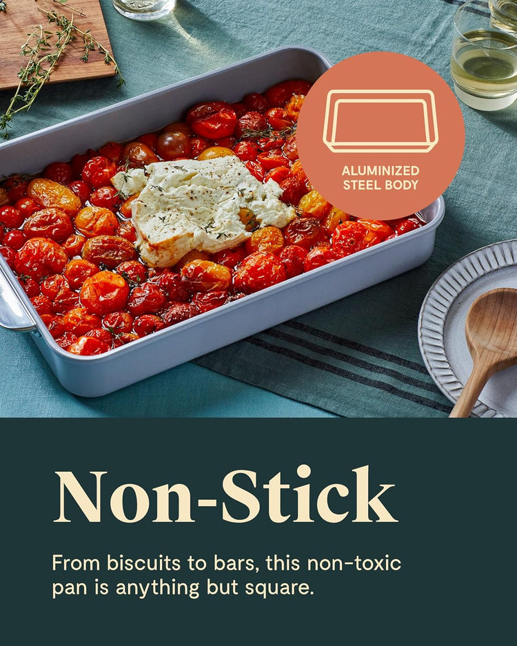 Caraway Non-Stick Ceramic 9”x13” Rectangle Pan Duo - Naturally Slick Ceramic Coating - Non-Toxic, PTFE & PFOA Free - Perfect for Brownies, Lasagnas, and More - Cream