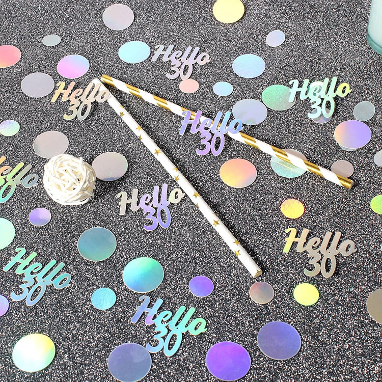 Hello 30 Birthday Confetti for Tables Iridescent Circle Dots Happy 30th Birthday Party Decorations for Her Women Thirty Years Old Birthday Table Scatters Confetti Decor Supplies 300PC