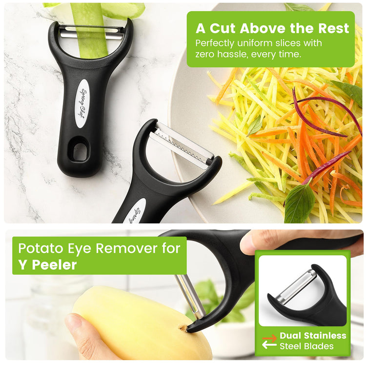 Premium Y & Vegetable Julienne Peeler Set for Kitchen with Stainless Steel Sharp Blades (2 Count)