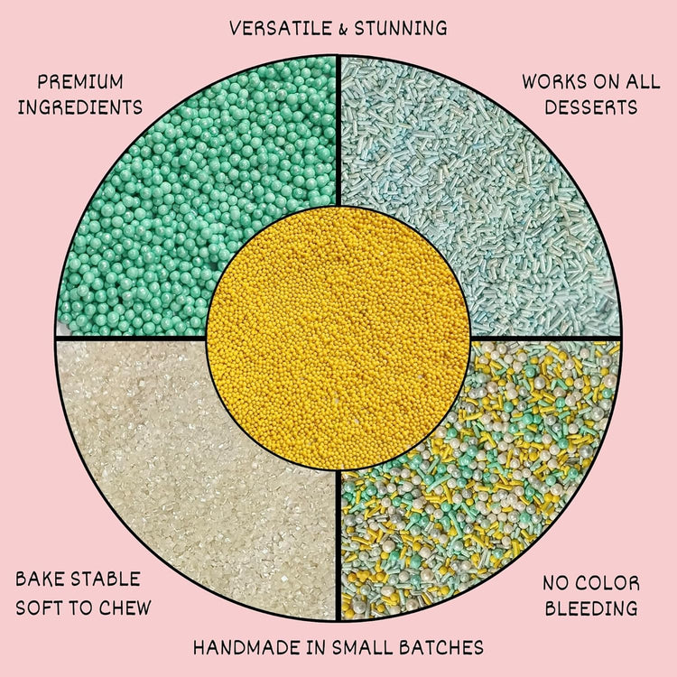Confect Cake Sprinkles Mix Pack of 5 – Sky Blue, Yellow & White – Pearl Dragees, Jimmies, Sparkling Sugar – Baking Decorations for Cakes, Cupcakes, Cookies & Desserts- Vegan, Gluten-Free, Nut-Free, Soy-Free, Dairy-Free, Palm Oil-Free- 5 Oz
