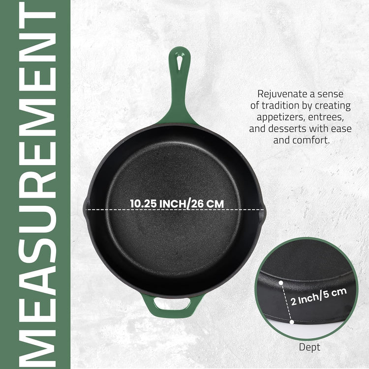 Utopia Kitchen Cast Iron Frying Pan 10.25 Inch, Cast Iron Chefs Pan, Pre Seasoned Skillet, Safe Grill Cookware for Indoor & Outdoor Use, Green - Nestoria