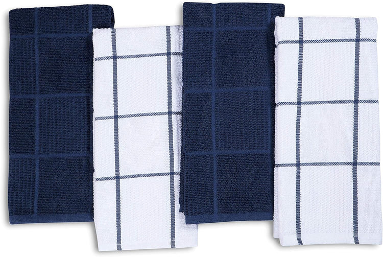 AMOUR INFINI Kitchen Towels Pack of 4 Absorbent, Quick Drying Premium Terry Cotton Dish Towel with Hanging Loop 16x28 Inch Hand & Tea Towels (Blue) - Nestoria