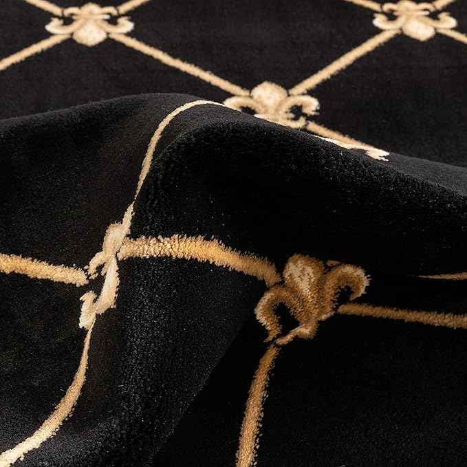 Well Woven Timeless Collection Fleur De Lis Black 5' Foot Round Luxurious Traditional French Aubusson Oriental Area Rug Perfect for Living Room Bedroom or Dining Room Easy-to-Clean Durable Design