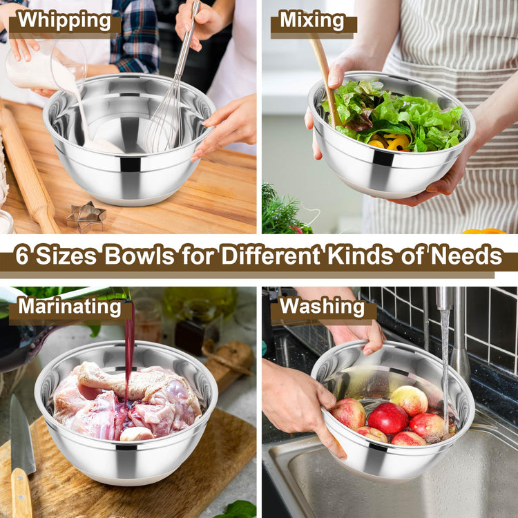 Mixing Bowls Stainless Steel Salad Bowl with Lid & Graters (6 Count)
