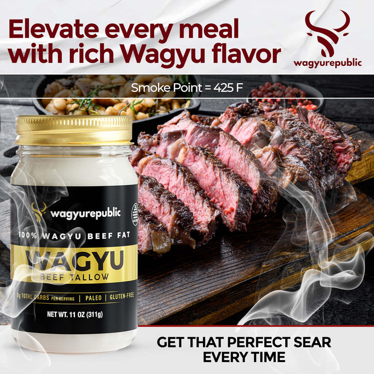 Wagyu Republic Beef Tallow ⎸ Grass Fed Wagyu Beef Tallow (32 Ounce)