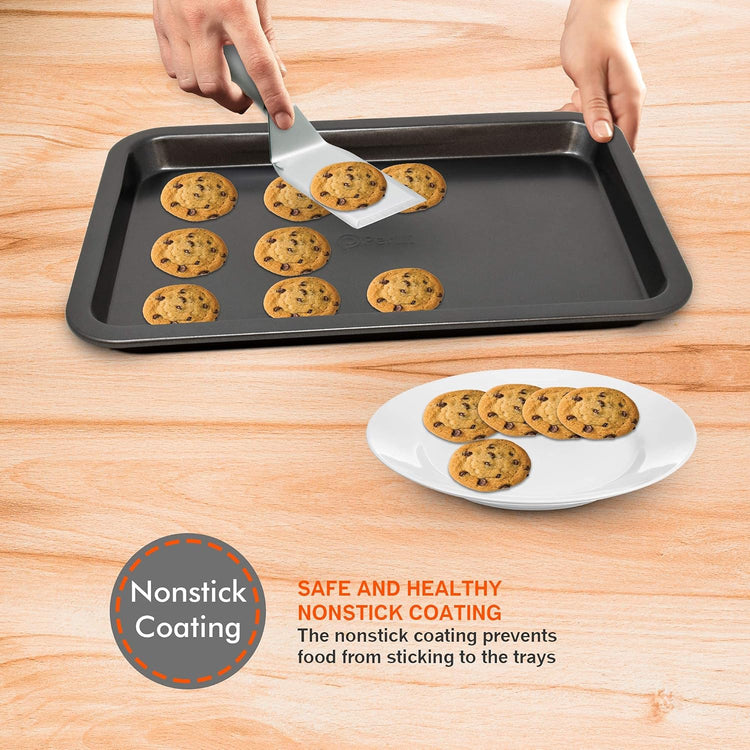 Perlli Baking Pan 10 Piece Set Nonstick Carbon Steel Gray Oven Bakeware Kitchen Set, 2 Cookie Sheets, 2 Round Cake Pans, Square Pan, Roasting Pan, Loaf Pan, Crisp Pan, Pizza Crisper, & Muffin Pan