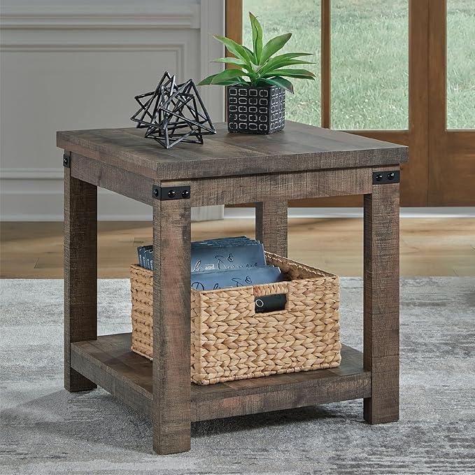 Signature Design by Ashley Hollum Rustic End Table with Shelf, Dark Brown
