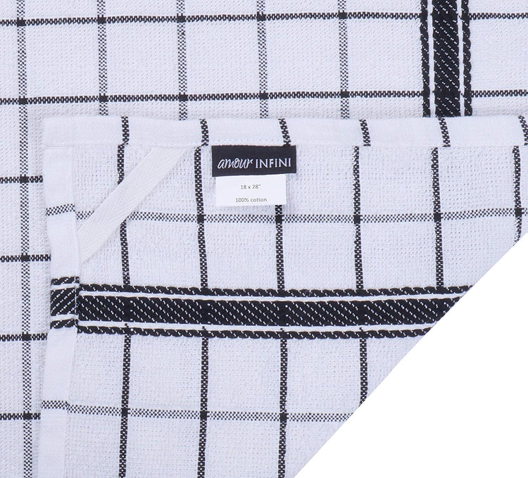 AMOUR INFINI Terry Cotton Kitchen Towels 4-Pack - Large 18 x 28 Inch, Absorbent & Soft Dish Towel with Hanging Loop, Washable Ideal for Cleaning, Drying (Black) - Nestoria