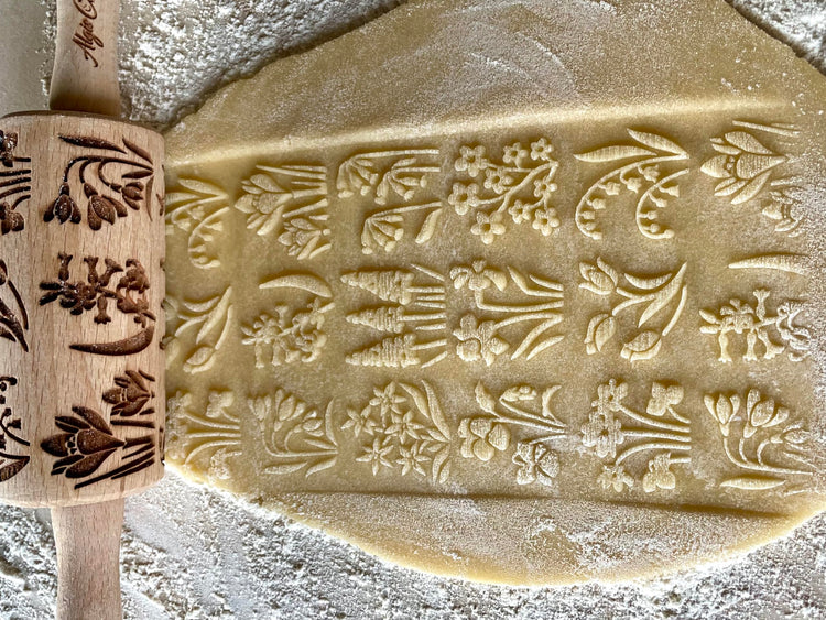 SEASONS 3 Mini Embossed Rolling Pin Set. Wooden Laser Cut Mini Rolling Pins for cookies or clay with spring flowers