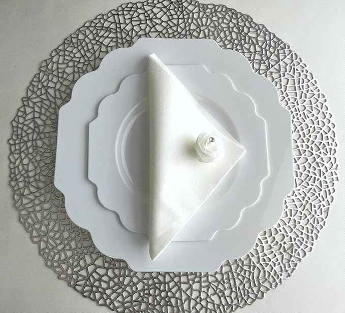 " OCCASIONS " 200 Piece set (25 Guests)-Wedding Plastic Plates & cutlery -Disposable heavyweight Dinnerware 10.5'', 8'' + Silverware + 10oz Cups + Napkins (Imperial in White)