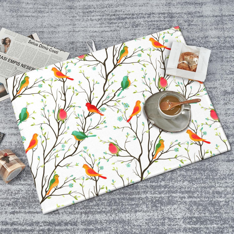 Cute Birds Kitchen Drying Mat Birds on Tree Microfiber Dish Drainer Mat for Kitchen Counter Absorbent Reusable Washable 18x24 Inch