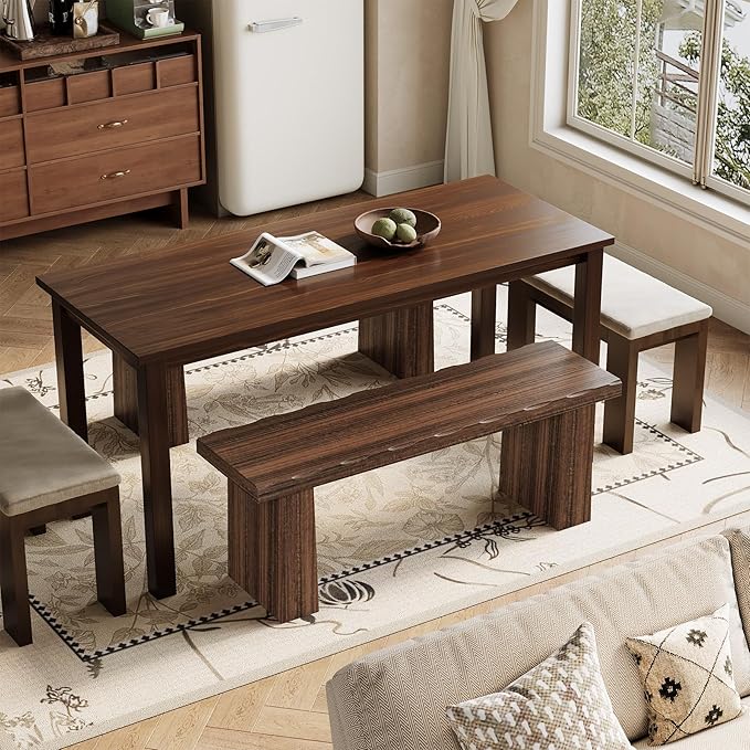 LITTLE TREE 47-Inch Wooden Entryway Bench, Farmhouse Dining Bench with Sturdy Frame for Dining Room, Bedroom, Living Room Hallway Kitchen, Easy Assembly (Mahogany)