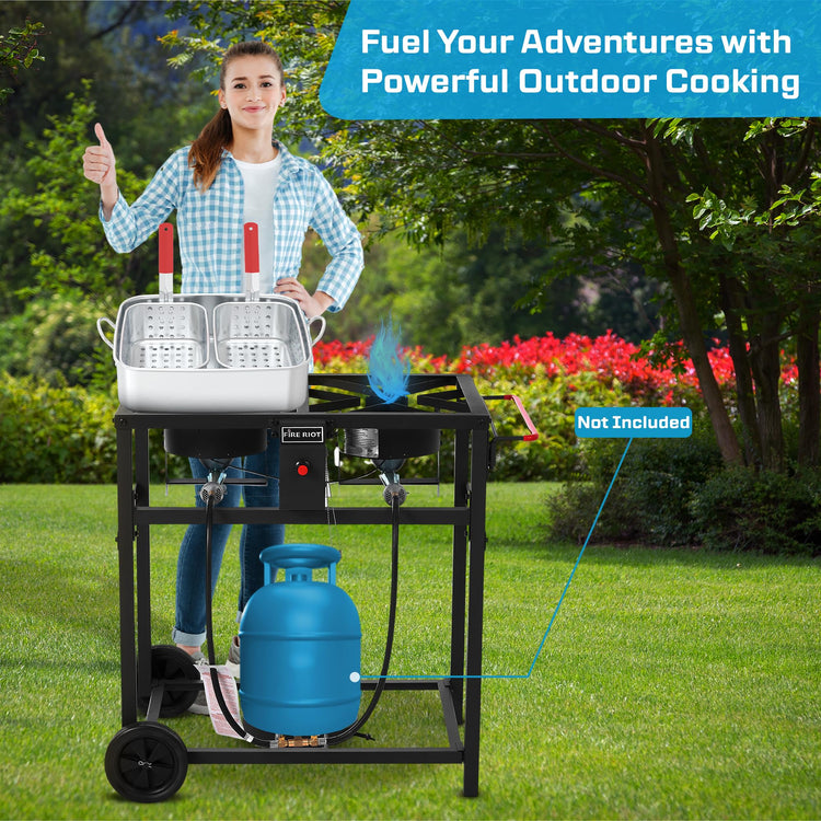 Deep Fryer with Double Burner Propane Stove Outdoor