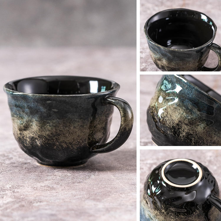 Coffee Mugs Cup, 8 OZ Ceramic Coffee Mugs with Gold Spoon for Man Woman, Modern Set of 4 Cup for Espresso Latte Cappuccino Cocoa Tea Dishwasher & Microwave Safe (Star Pulse)