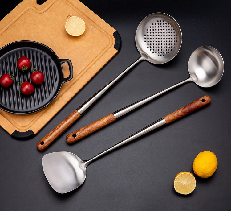Solid 304 Stainless Steel Skimmer Slotted Spoon Colander Strainer Ladle for Cooking and Frying