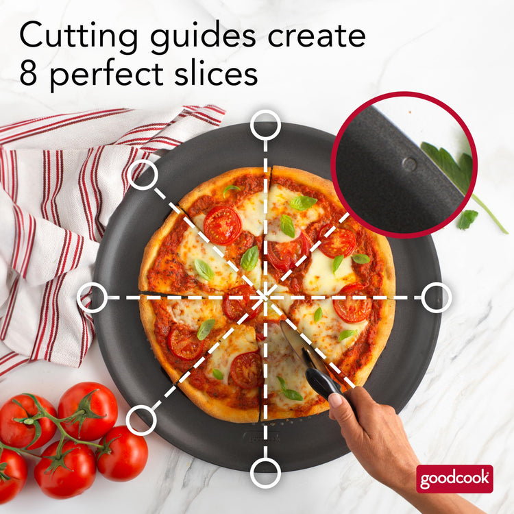 AirPerfect Insulated Nonstick Carbon Steel Pizza Pan with Cutting Guides