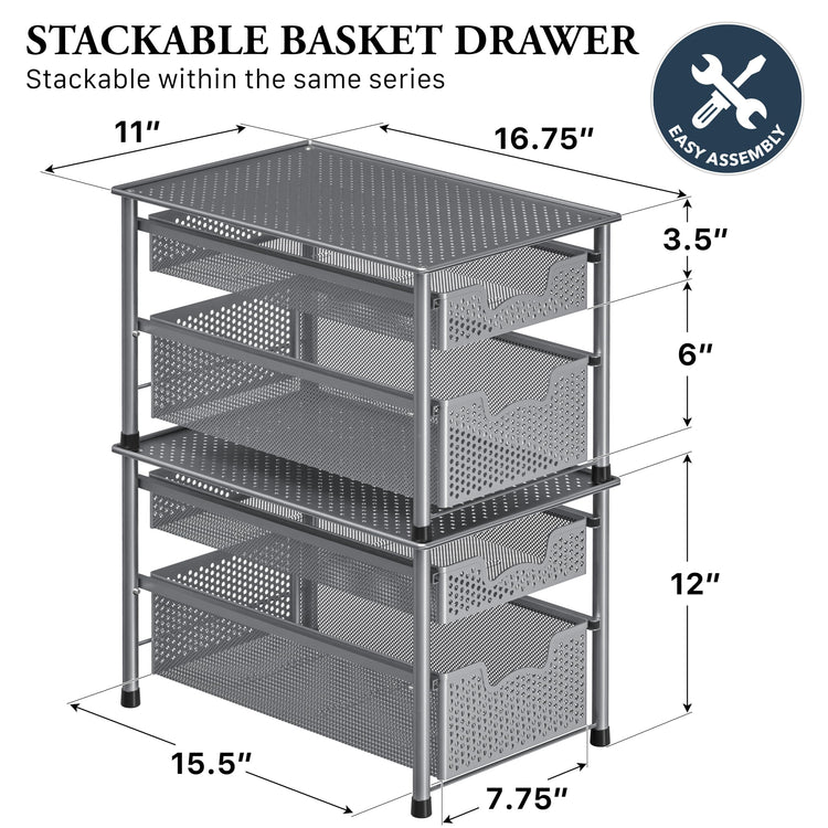 Stackable 2 Tier Sliding Basket Organizer Drawer