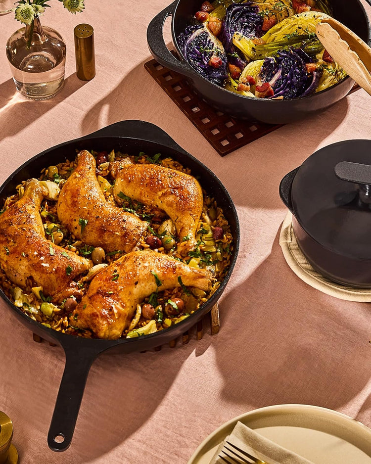 Caraway Cast Iron Skillet - 12” Enameled Cast Iron Pan With 3 Layer Enamel Coating - No Seasoning Required - Compatible With All Stovetops - Free From Forever Chemicals - Midnight Blue - Nestoria