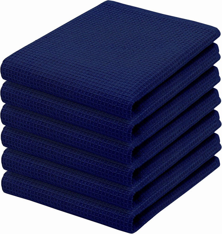 PurpleEssences Waffle Weave Kitchen Towel, 100% Cotton - 15 x 25 Inches, with Hanging Loop Ultra Soft Absorbent Quick Drying Dish Cloth, Tea and Hand Towels, 6 Pack - Navy Blue - Nestoria