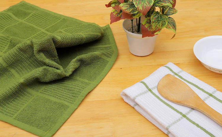 AMOUR INFINI Kitchen Towels Pack of 4 Absorbent, Quick Drying Premium Terry Cotton Dish Towel with Hanging Loop 16x28 Inch Hand & Tea Towels (Green) - Nestoria