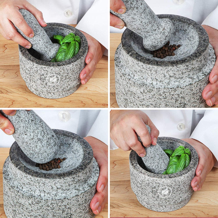 Laevo Mortar and Pestle Set (Large) - Stone Spice Grinder - Grinding Bowl and Pestle - Reversible Molcajete Mexicano - Large Mortar and Pestles Set for Guacamole, Spices - 2.1 Cup, Gray Granite