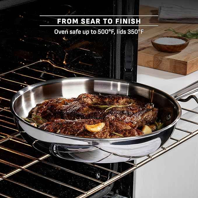 T-fal Pro Tri-Ply Stainless Steel Cookware Set 13 Piece Induction Compatible, Oven Safe 500F, Lids 350F, Fast & Even Heat, Pots and Pans Set, Professional Quality, Kitchen Essentials, Silver