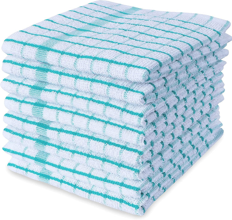 AMOUR INFINI Kitchen Dish Cloths Set of 8 - Ultra Soft, Highly Absorbent, Quick-Drying Terry Cotton Dishcloths 12"x12" Inch Wash & Cleaning Cloths for Kitchen & Dishwashing (Teal) - Nestoria