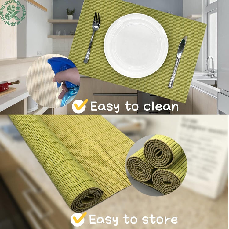 ANDSTAR Set of 8 Pcs Bamboo Placemats Sushi Rolling Mat Japanese Style Natural Anti-Slip Bamboo Placemats Washable Heat-Resistant Table Mats for Dining Room and Kitchen(Green)