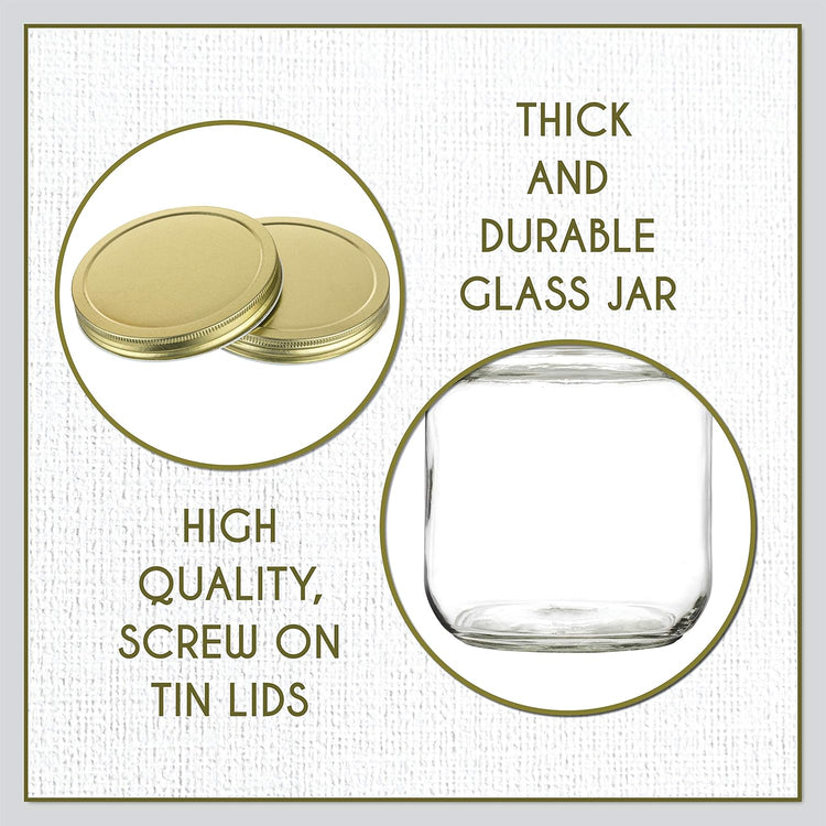kitchentoolz 2 Pack Half Gallon Mason Wide Mouth Glass Jar with Airtight Metal Lid - 1/2 Gallon Mason Jar - Fermenting Kombucha Kefir - Curing Pickling, Storing and Canning - BPA-Free Gold Lid