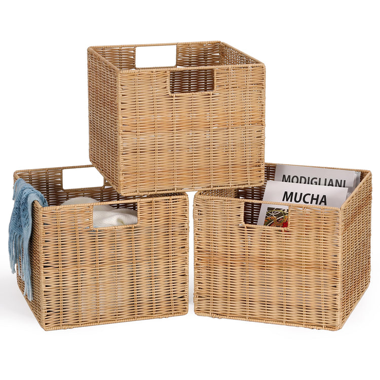 12X12X10in Plastic Wicker Storage Basket (3 Count)