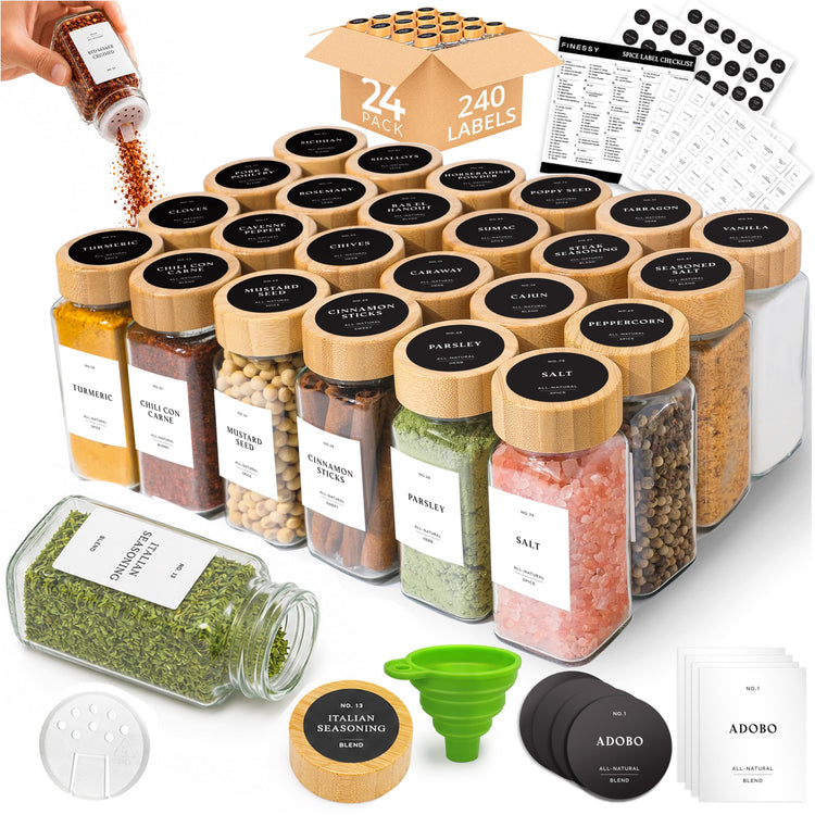 Glass Spice Jars With Bamboo Lids (24 Count)