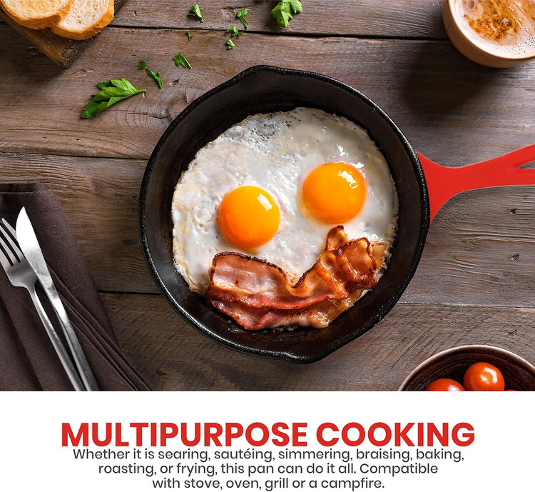 Utopia Kitchen Saute Frying Pan 6.5 Inch, Cast Iron Chefs Pan, Pre Seasoned Cast iron Skillet, Safe Grill Cookware for Indoor & Outdoor Use, Red - Nestoria