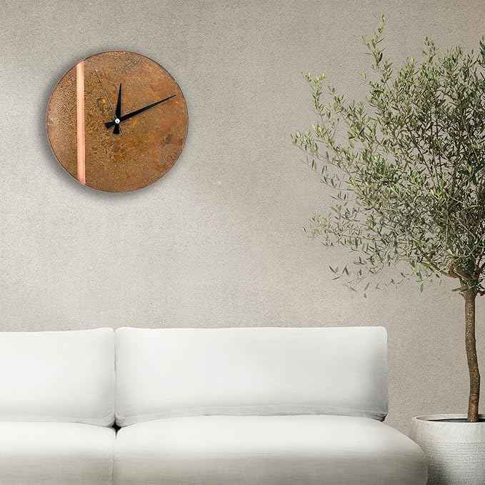 Handmade Copper Wall Clock Artisan Touch in Every Piece - Tree of Time Wall Decor Copper Clock for Living Room, Office, Kitchen & Bedroom (Rusty Line, 17.7)