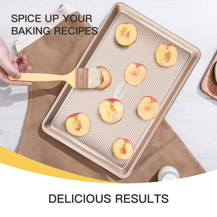 3 Pack Gold Nonstick Baking Sheet Pan Set with Oven Mitts Heat Resistant (5 Count)
