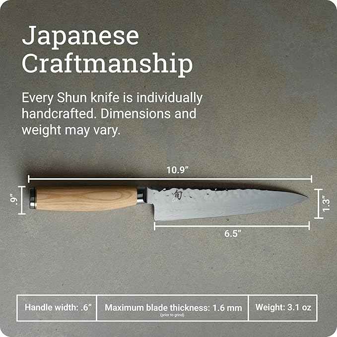 Shun Premier Blonde 6.5" Utility Knife, Handcrafted Japanese Knife, VG-MAX Core with Damascus Stainless Steel Cladding, Pakkawood Handle, Precision and Sharpness for Professional and Home Chefs