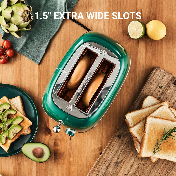 2 Slice Toaster Retro Stainless Steel with Bagel