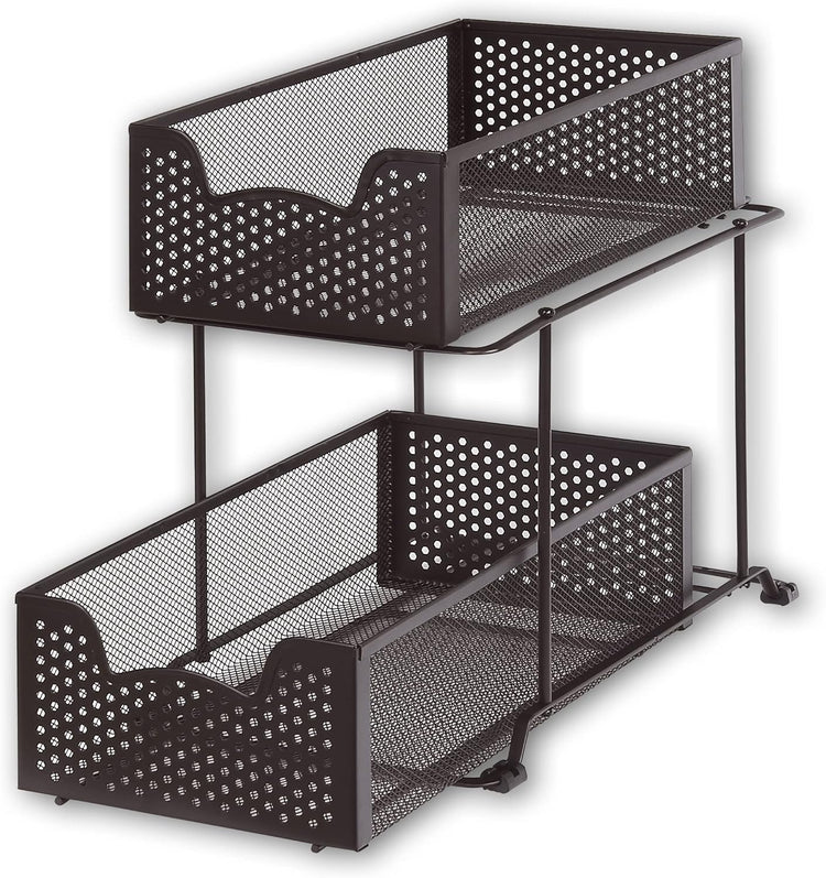Simple Houseware 2 Tier Sliding Cabinet Basket Organizer Drawer, Bronze