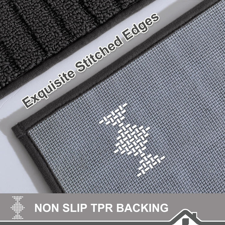 BEQHAUSE-Kitchen-Rugs-and-Mats,2 PCS Non Slip Kitchen Floor Mat,Absorbent Kitchen Rug Sets Machine Washable Kitchen Runner Rug Black Kitchen Mat 24x35inch/24x60inch