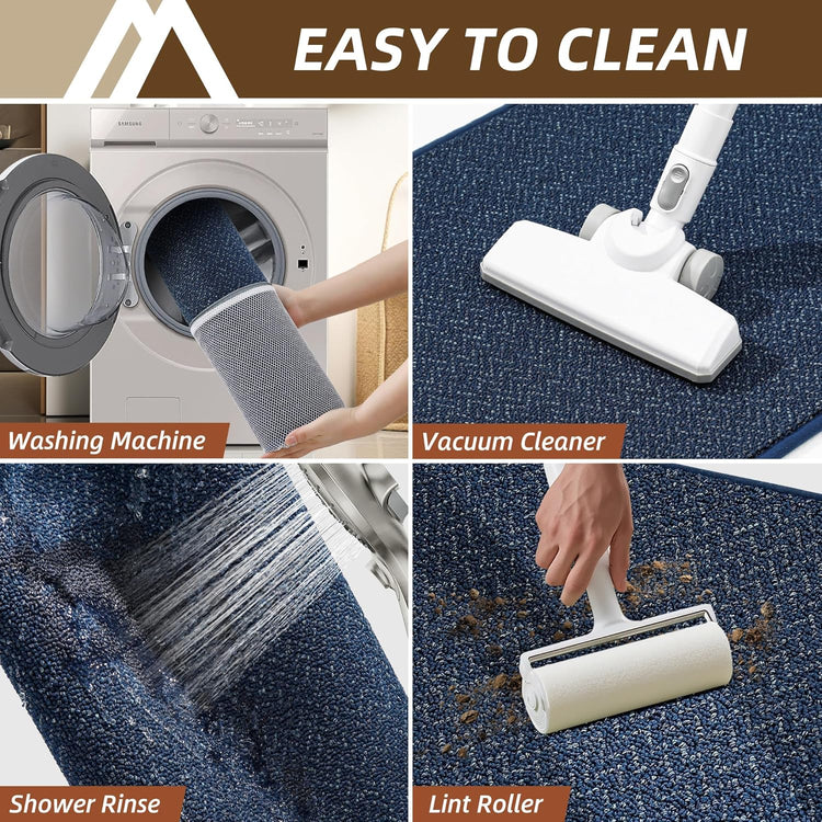 COSY HOMEER Kitchen Rugs and Mats 2PCS Non Slip Kitchen Mats for Floor Washable Stain Resistant Kitchen Runner Rug Sets Absorbent Kitchen Floor Mat 20"x32"+20"x48",Navy Blue