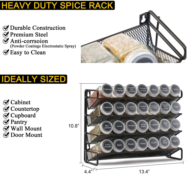 Spice Rack Organizer with 28 Spice Jars