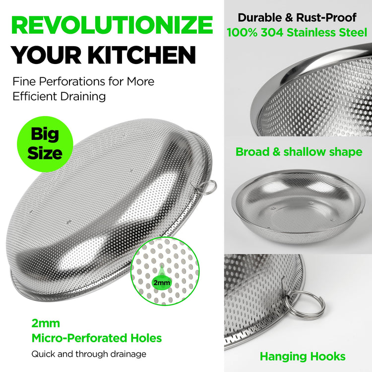Large Shallow Stainless Steel Colander Set of 3