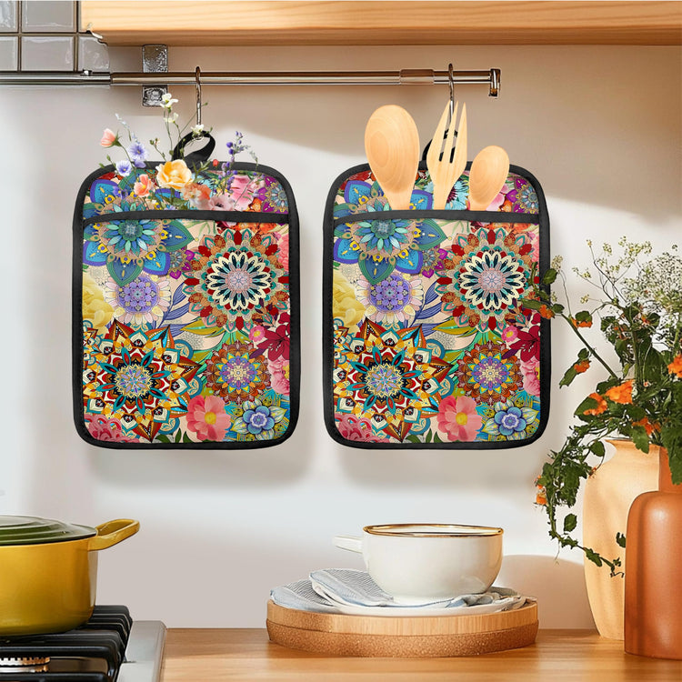 Boho Floral Oven Mitts Set