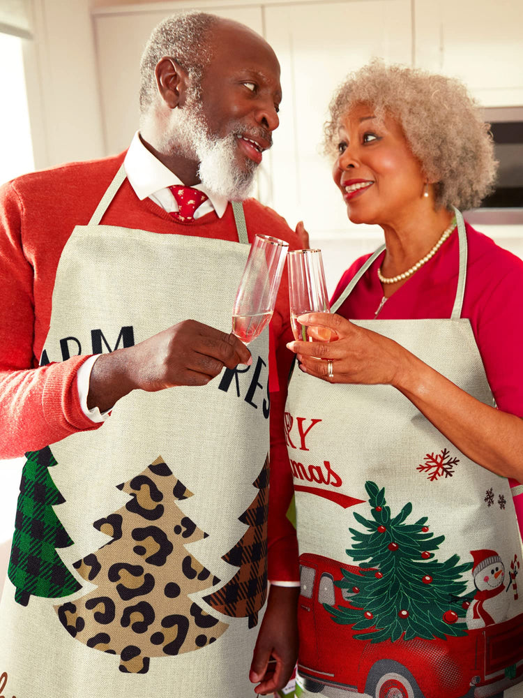 4 Pcs Christmas Aprons Adjustable Kitchen Cooking Aprons Xmas Buffalo Plaid Merry Christmas BBQ Bib for Adults (4 Count)