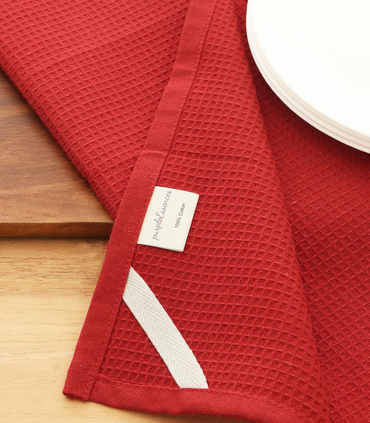 PurpleEssences Waffle Weave Kitchen Towel, 100% Cotton - 15 x 25 Inches, with Hanging Loop Ultra Soft Absorbent Quick Drying Dish Cloth, Tea and Hand Towels, 6 Pack - Spring Summer - Red - Nestoria
