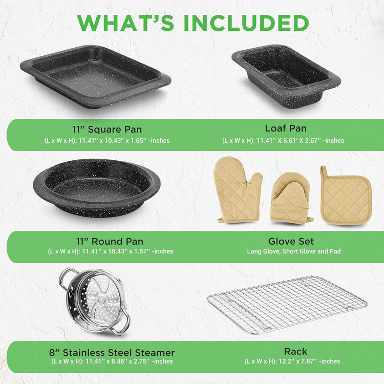 NutriChef 22-Piece Black Marble Non-Stick Cookware and Bakeware Set - Professional Home Kitchen Collection with Multi-Sized Pots, Pans, and Heat-Resistant Tools
