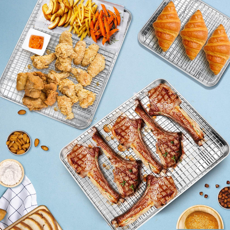 17.5 + 16 + 10.4 Inch Baking Sheet Pan and Cooking Rack