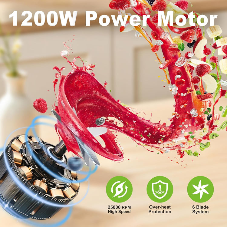 Smoothie Blender, 1200W Personal Blender for Smoothies, Blenders for Kitchen with 2 BPA-Free 26oz Travel Cups, Perfect for Smoothies, Frozen Drinks, Juices & Protein Shakes