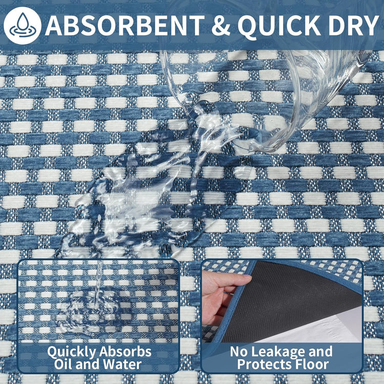Long Kitchen Runner Rugs Kitchen Mat Non Slip Washable, Super Absorbent Soft Chenille Braided Kitchen Mats for Floor, Rubber Backing Kitchen Floor Sink Standing Mat, Easy Clean, Blue 24"x71"