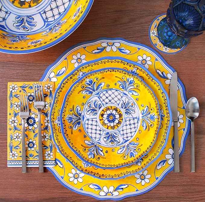 Le Cadeaux 18 Piece Luxury Melamine Dinnerware Set, Service for 6 (Benidorm)